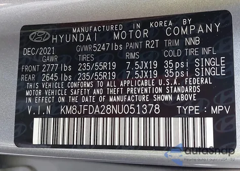 2022 Hyundai Tucson Plug-In Hybrid Limited z USA, uszkodzony, nr VIN KM8JFDA28NU051378